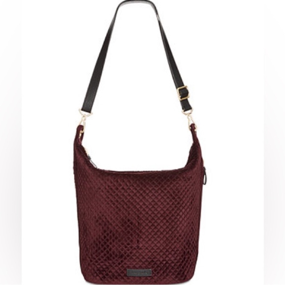 Vera Bradley Carson Hobo Velvet Crossbody Shoulder Bag in Chocolate Raisin